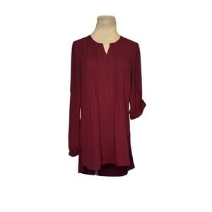DR2 burgundy long sleeves roll tab tunic blouse size Small